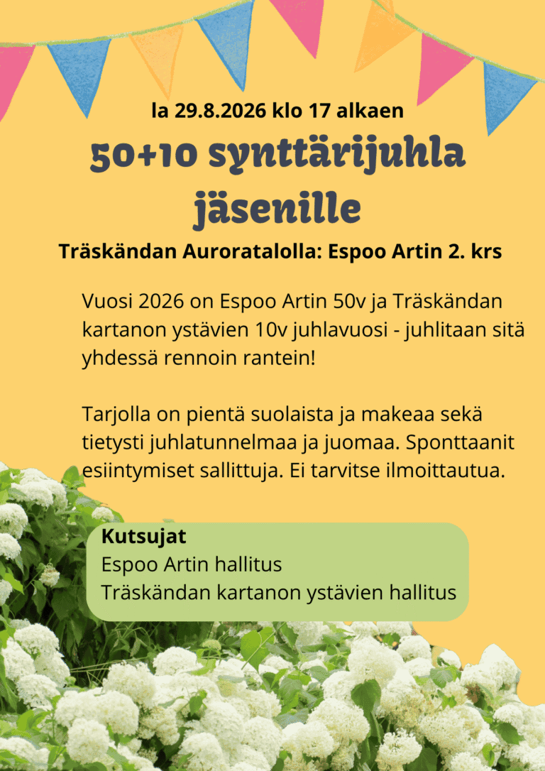 50+10 synttärijuhla jäsenille 29.8. klo 17 alkaen